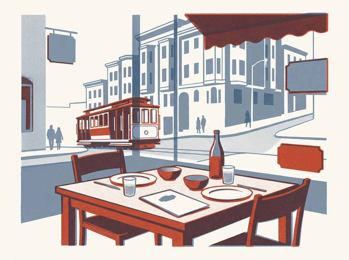 Illustration of restaurants in Nob Hill