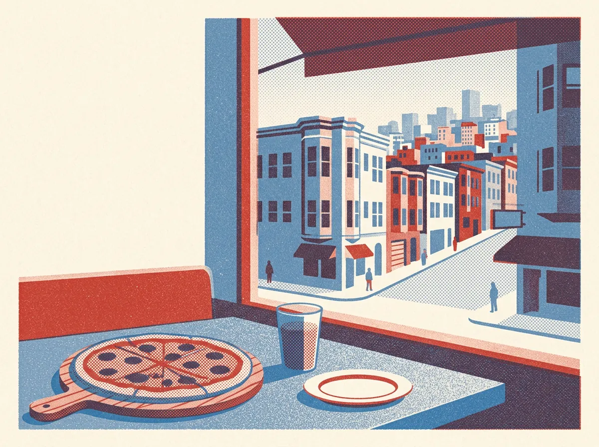 Illustration of pizza restaurants in Lower Nob Hill