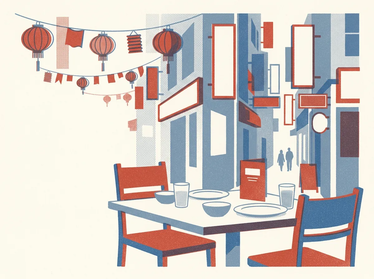 Illustration of restaurants in Chinatown