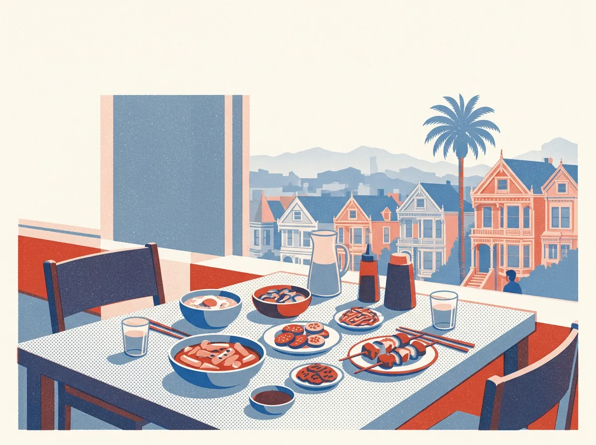Illustration of Korean bar restaurants in the Mission
