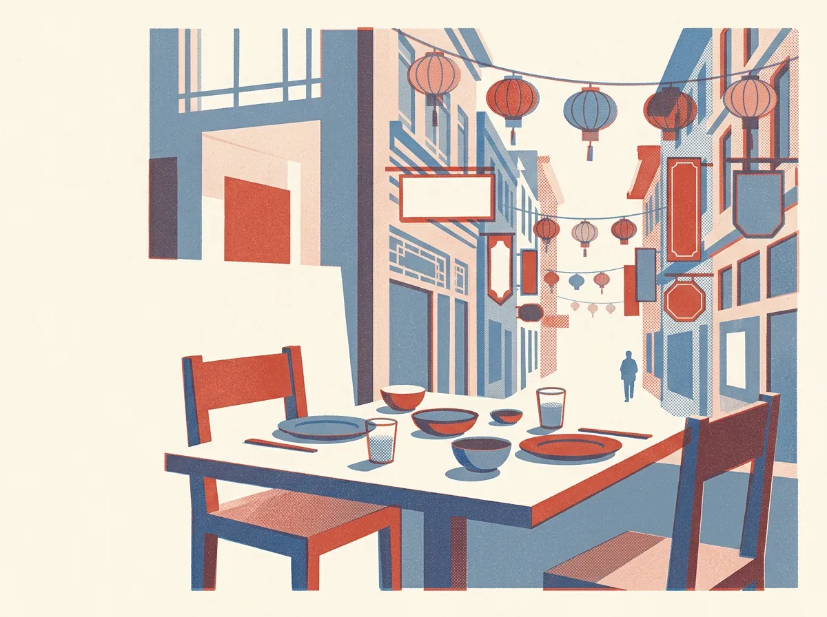 Illustration of restaurants in Chinatown