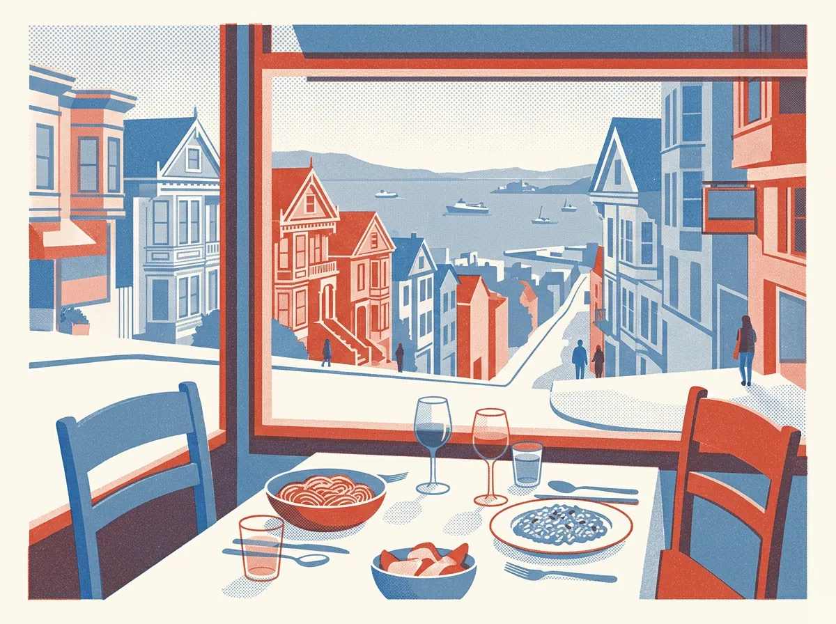 Illustration of Italian restaurants in Russian Hill