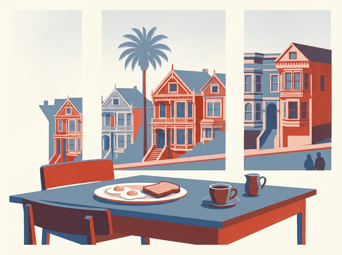 Illustration of breakfast spots in Lower Pacific Heights