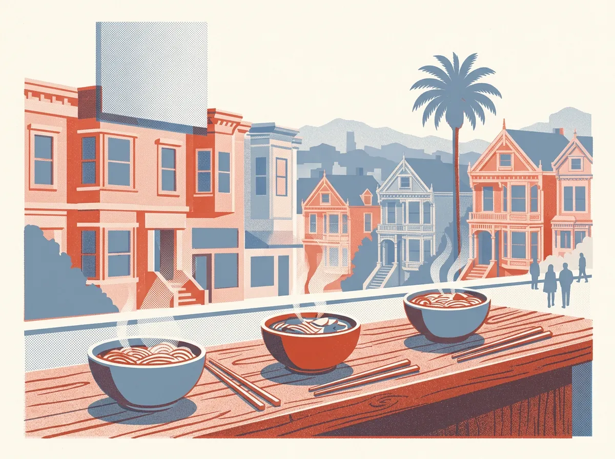 Illustration of noodle restaurants in the Mission