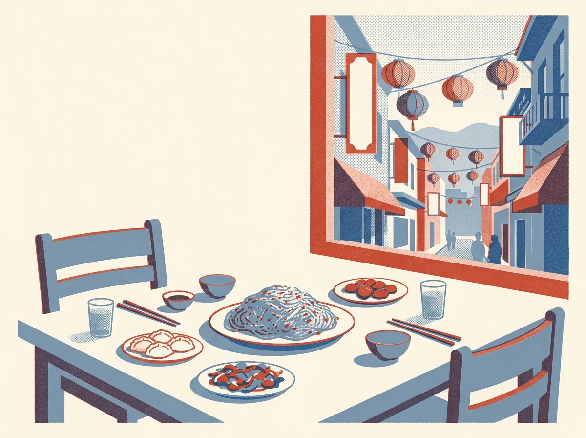 Illustration of Chinese restaurants in Chinatown