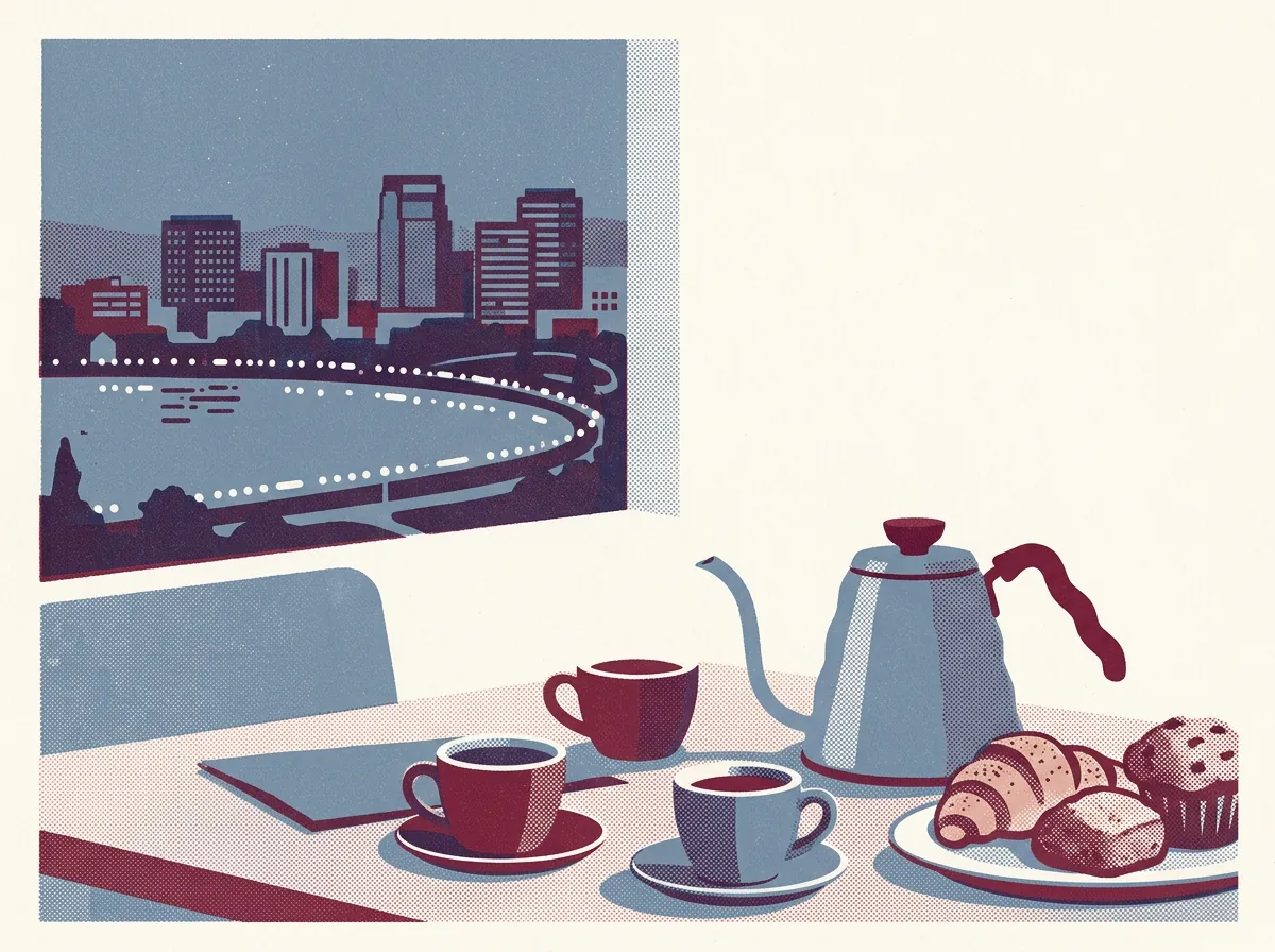 Illustration of coffee shops in Downtown Oakland
