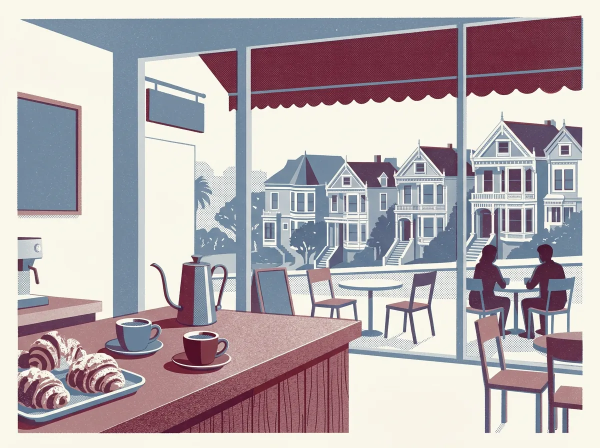 Illustration of coffee shops in Hayes Valley