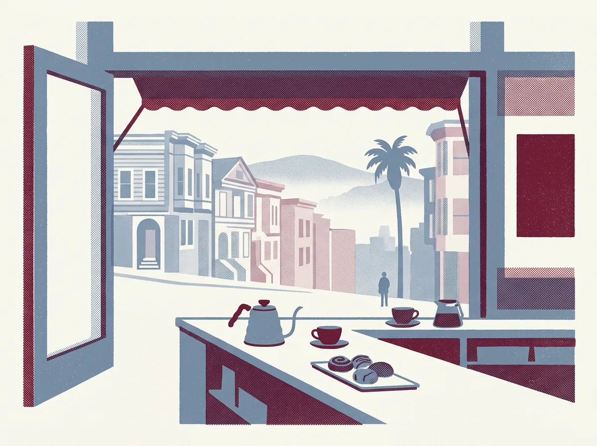Illustration of coffee shops in the Mission
